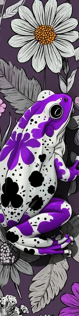 Free printable frog bookmark featuring white and purple frog with daisy